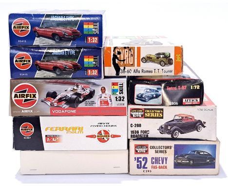 Airfix and similar, a mixed boxed group of 1/72, 1/32 and similar scale Cars/Vehicles. Not checked for completeness or correc