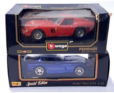 Bburago and Maisto, a mixed 1/18th scale Sports car duo. Conditions generally appear Near Mint in generally Fair to Good boxe