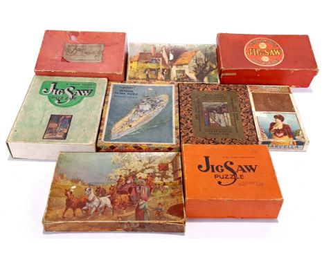 Chad Valley &amp; similar, a boxed group of vintage wooden jigsaw puzzles. Although unchecked for completeness, conditions ge