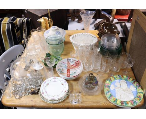 A cut-glass ceiling light fitting; &amp; various items of decorative china, pottery, &amp; glassware, etc., part w.a.f. 