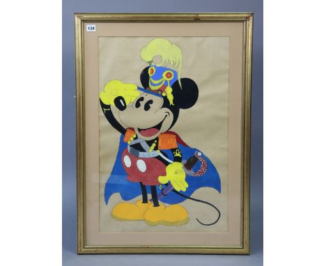A “Mickey Mouse” coloured nursery print, 27” x 17¾”, in a glazed frame; a Tempus Fugit battery-operated mantel clock; a pair 