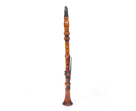 A 19TH CENTURY BOXWOOD CLARINET, the five sections stamped 'T. Purday London', the bell also stamped No.45 High Holborn, 59cm