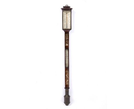 A VICTORIAN ROSEWOOD BOW FRONT STICK BAROMETER the angled ivory scale signed McLachlan &amp; Son, 17 Upper East, Smithfield w