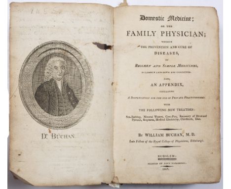 BUCHAN, William, Domestic Medicine or the Family Physician, Burslem 1807. portrait frontispiece, front bds deficient m/s. 'Cu