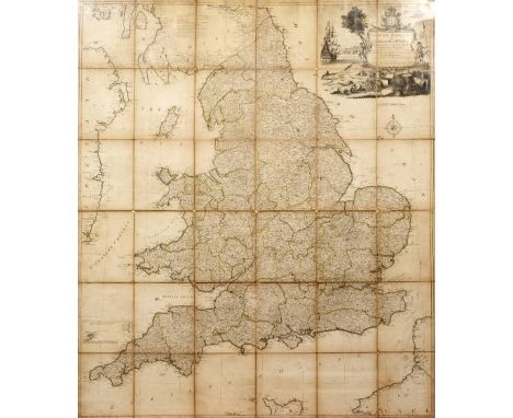 THOMAS KITCHIN 'South Britain or England and Wales', engraved map in thirty six sections, the decorative title cartouche flan