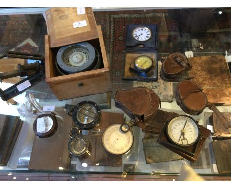 AN OLD EBONISED AND BRASS CASED POCKET ALTIMETER/BAROMETER, the silvered dial engraved 'Paul Weiss, Denver', 8cm diameter, fi