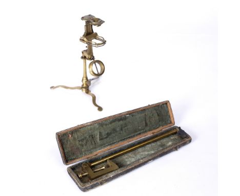 AN 18TH CENTURY COMPOUND MONOCULAR MICROSCOPE by Frances Watkins, the eye piece with wheel of six lenses and engraved 'F. Wat