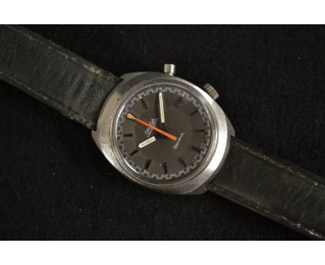 Omega - a gentleman's 1960s Chronostop wrist watch, gum metal grey dial, block baton markers, twelve o'clock V baton, black &