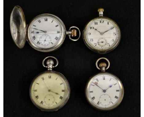 A George V silver full hunter pocket watch, white dial, bold Roman numerals, minute track, subsidiary seconds, blued hands,, 