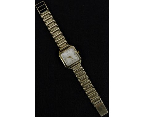 A Vintage Hefik Incabloc gentleman's 9ct gold canted cased wrist watch, square silvered dial, quartered Arabic numerals, bato