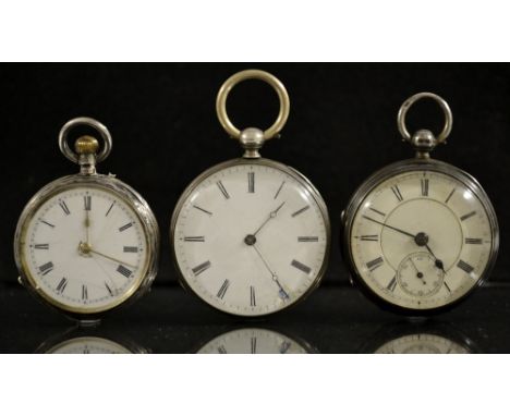 A Victorian lady's silver open face fob watch. A H Drinkwater, Coventry, cream dial, Roman numerals, minute track, subsidiary