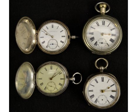 A Victorian silver hunter cased pocket watch, J Lowry Belfast,  white dial, Roman numerals, minute track, subsidiary seconds,