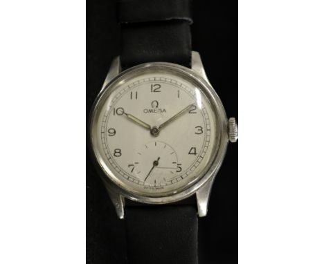 Omega - a vintage gentleman's  wrist watch, silvered dial, Arabic numerals, minute track, subsidiary seconds, filled hands, 1