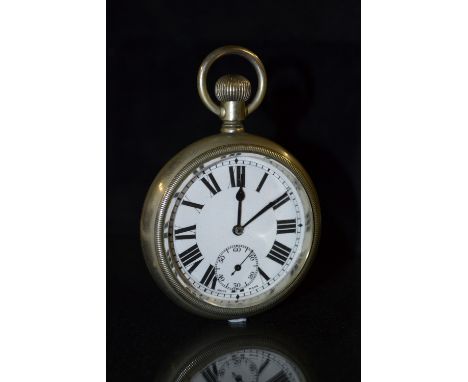 A Screw back top wind Swiss open face pocket watch, white dial, bold Roman numerals, minute track, subsidiary seconds, blued 
