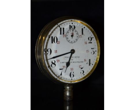 Watches - A large French Aviation watch, white dial, marked propriete De L'Aviation Militaire, black and red Arabic Numerals,