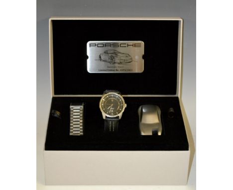 Porche - a Premium Classic automatic limited edition wrist watch, black dial, minute track, centre seconds, date aperture, sa