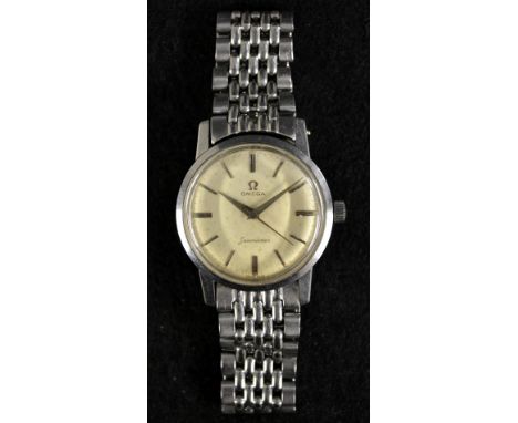 Omega - a vintage 1960s gentleman's Omega Seamaster wrist watch, silvered dial, wedge batons, centre seconds, 600cal manual m