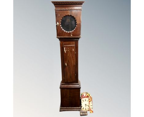 A Scandinavian painted longcase clock with hand painted dial (AF), pendulum and weights.