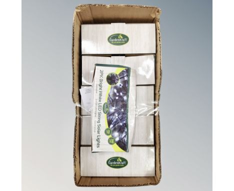 Six packs of Garden Kraft LED string solar light twin packs, boxed.