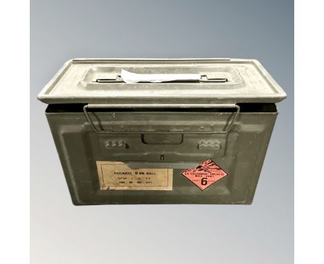 A 9mm calibre ammunition crate.