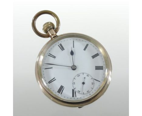 A 19th century 9 carat gold cased open faced pocket watch, with a white enamel dial, 6cm