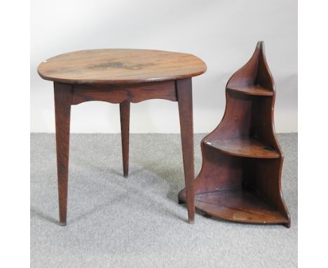 A 19th century elm cricket table, 76cm, together with a mahogany corner wall bracket