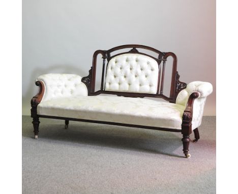 A Victorian cream upholstered show frame sofa, recently upholstered, 178cm