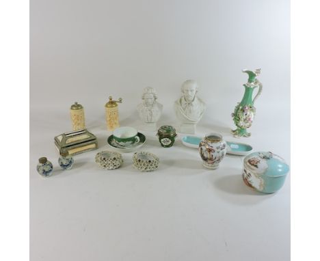 A collection of mainly 19th century porcelain, to include Meissen and two parian portrait busts