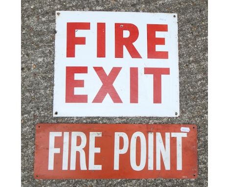 An enamel fire exit sign, 36cm, together with another sign