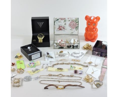 A collection of costume jewellery, to include earrings, cufflinks and wristwatches, some boxed