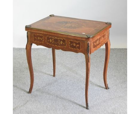 An early 20th century French inlaid and gilt metal mounted card table, on cabriole legs, 73cm