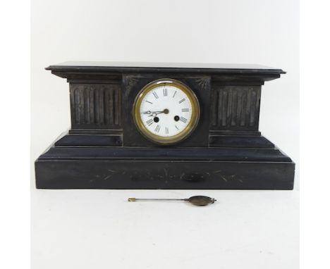 A Victorian black slate mantel clock, 46cm