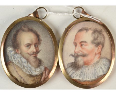 Two portrait miniatures of gentlemen in 16th century style. 