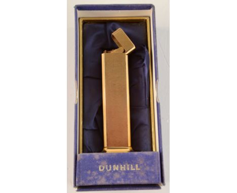 A Dunhill Tallboy gold plated table lighter, original box.