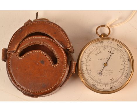 An aneroid pocket barometer by Callaghan, 23 New Bond Street, corner of Conduit Street, London, the lacquered brass case with