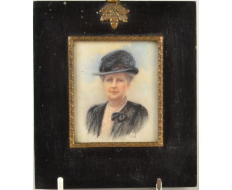 An early 20th century portrait of a lady of substance, initialled E. H, 7.5 x 6cm. 