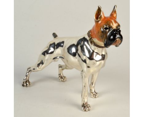 A good Mark Houghton Ltd silver and enamel model of a boxer dog, maximum height 13cm. 