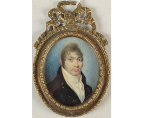 A portrait miniature of a Napoleonic gentleman, 7 x 5.5cm.