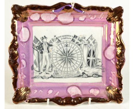 A Sunderland pink lustre moulded plaque, the centre black printed with the mariner's compass.
