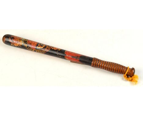 A 19th century Welsh painted policeman's truncheon inscribed Carmarthenshire Constabulary, by family repute this came to Corn