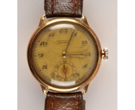 A 14ct. gold cased Movado gentleman's wristwatch with 15-jewel, four adjustment movement, the matt gilt dial signed Movado Ch