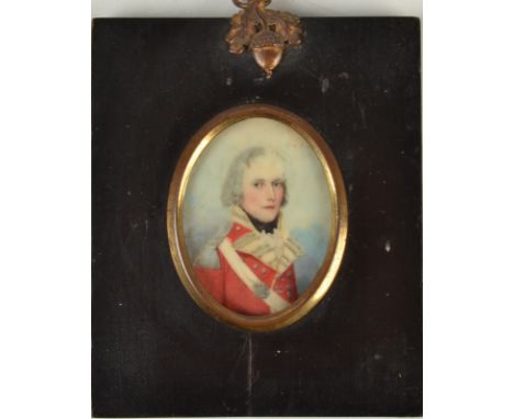 A Georgian portrait miniature of an army officer, 6 x 4.5cm.   Condition Report: Slight chip to the edge, just visible inside