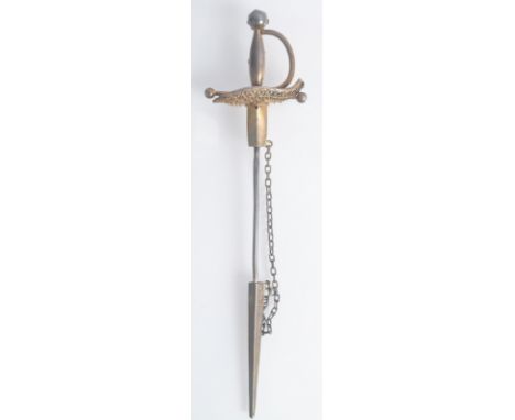 A Russian silver gilt sword and scabbard tie pin, Moscow and 84 purity marks, length when sheathed 13cm.