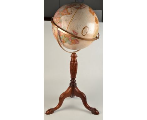 A modern 16" globe on tripod stand.