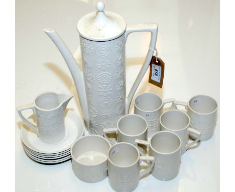 A Portmeirion 'Totem' pattern fifteen piece coffee service, including a coffee pot, six mugs and saucers, one cream jug and a