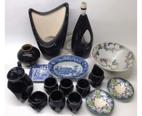 Collection of Holkham England pottery incl. two table lamps, and tea ware, Royal Doulton dark green vase, Spode 'Italian' dis