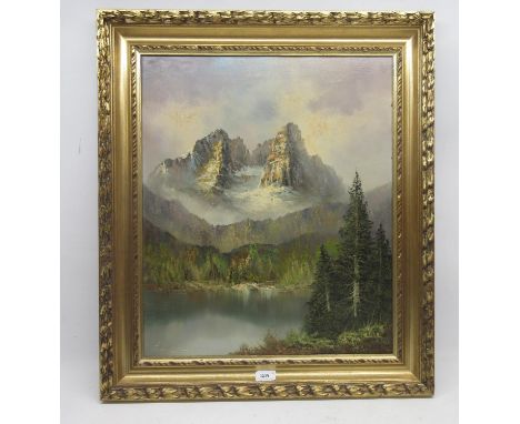 H. Bachmann (German 20th century); Extensive Alpine landscape, oil on canvas, signed, and H. C. Hermans (Continental 20th cen