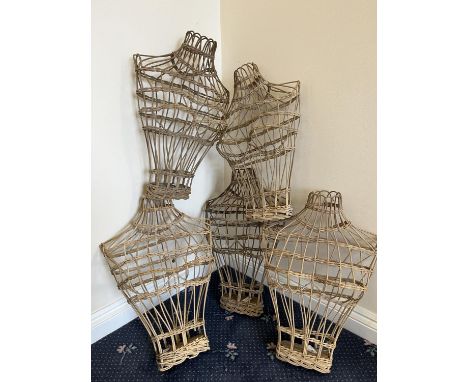 Five mid 20th century wicker cane shop wall hanging mannequin female torsos, max. H55cm