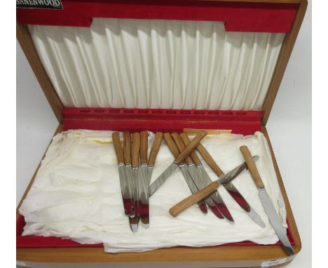 Canteen of Sanenwood vintage cutlery with wooden handles