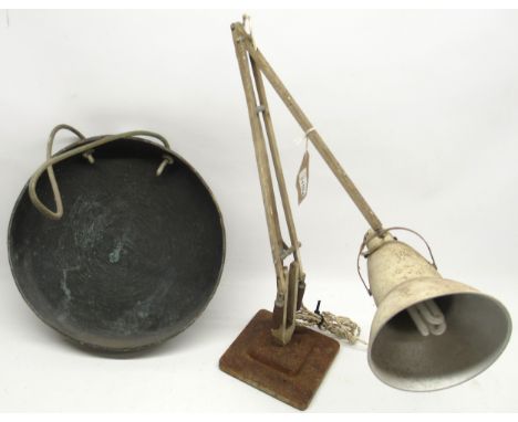 Herbert Terry &amp; Sons Ltd., Redditch, white angle poise desk lamp, stepped base, maximum H70cm and brass hand hammered din